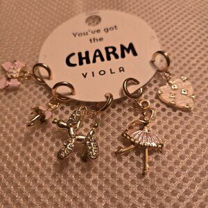 5 pink /gold charms ready to create your own charm bracelet or necklace